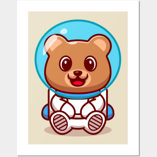 Cute Bear Astronaut Cartoon Posters and Art